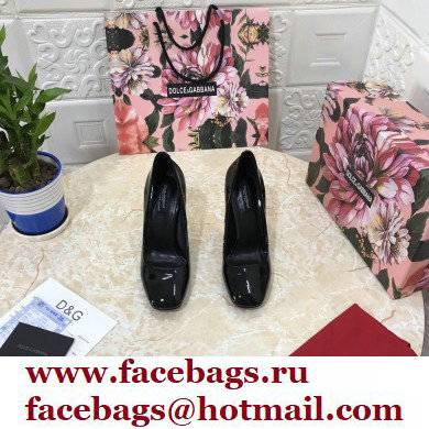 Dolce & Gabbana Heel 10.5cm Patent Leather Pumps Black with DG Karol Heel 2021 - Click Image to Close
